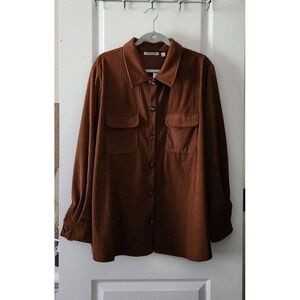 NOTATIONS Women's Corduroy Shirt Button Up Long Sleeve‎ Pockets Brown Size 3X
